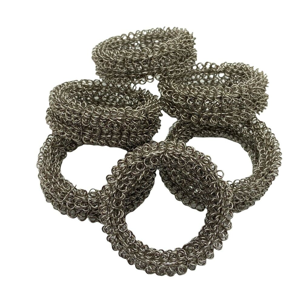 Napkin Rings Vintage Silver Tone Round Looped Shaped Funky Wound Wire Set Of 6